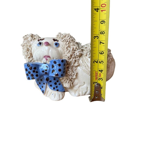 Vintage White Poodle Spaghetti Blue Bow polka dots figurine kitchy - Picture 7 of 7